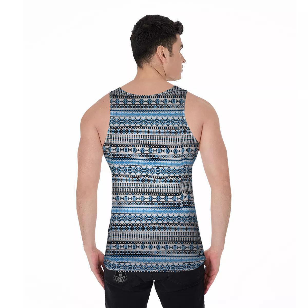 American Aztec Blue Native Print Pattern Men's Tank Top-grizzshop
