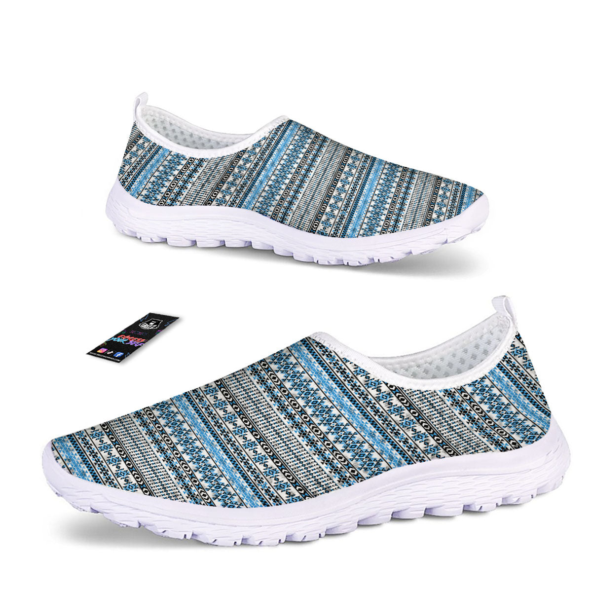 American Aztec Blue Native Print Pattern Nurse Shoes-grizzshop