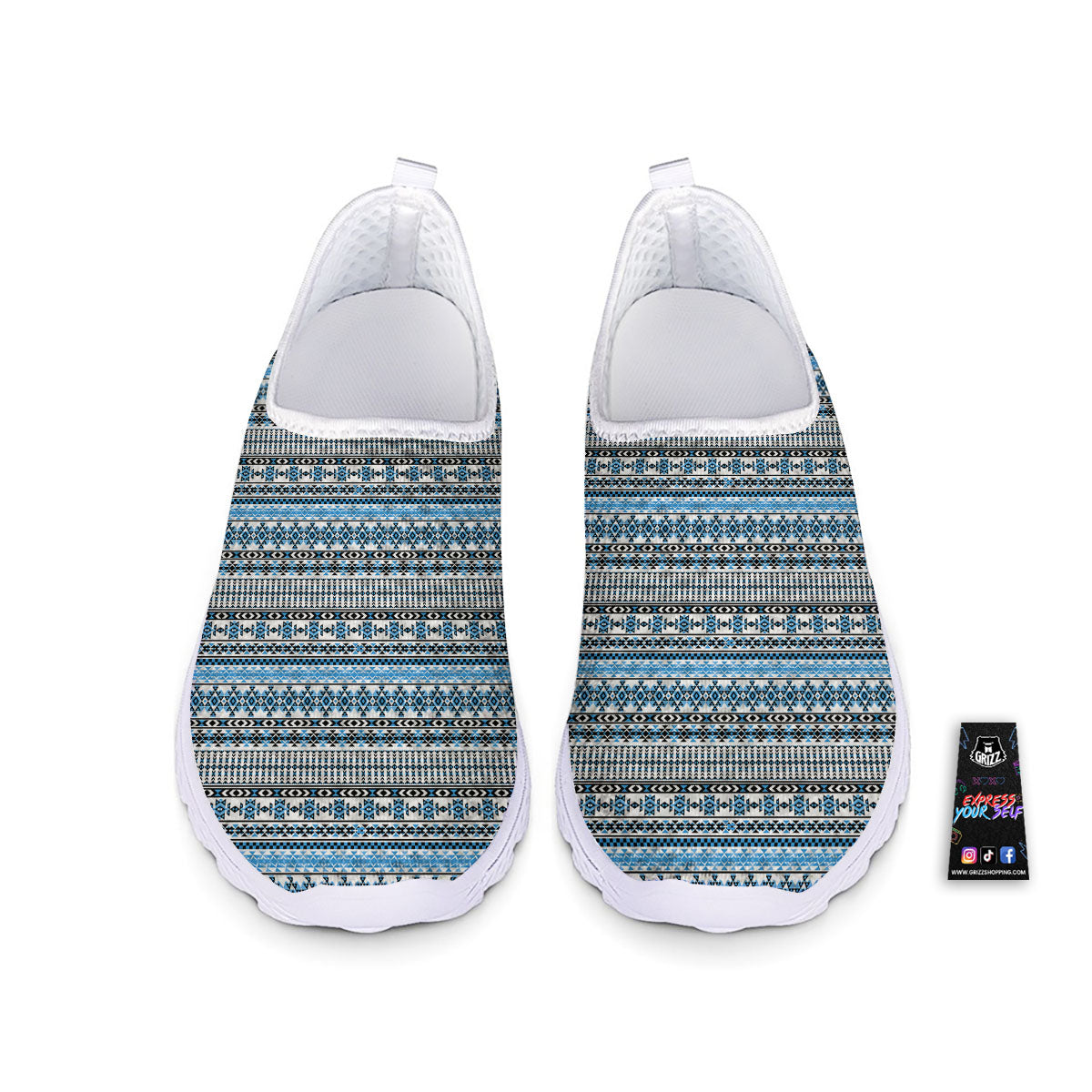 American Aztec Blue Native Print Pattern Nurse Shoes-grizzshop