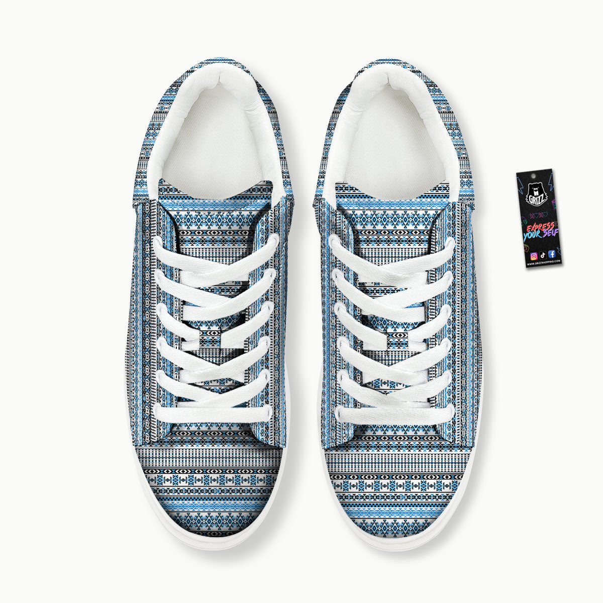 American Aztec Blue Native Print Pattern Platform Shoes-grizzshop