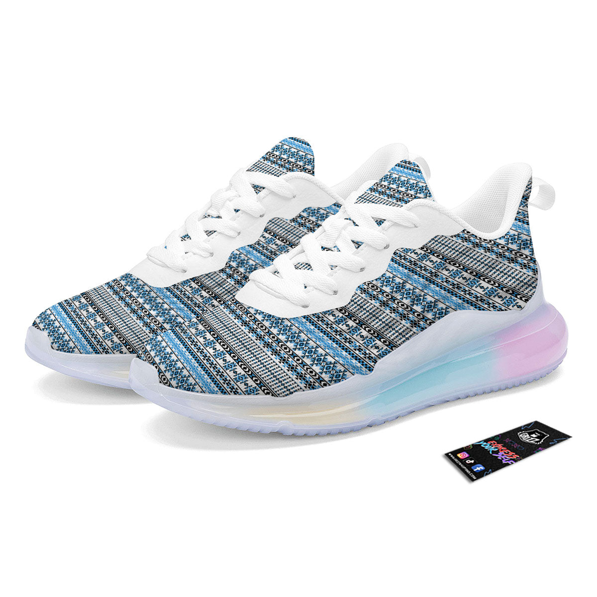 American Aztec Blue Native Print Pattern Running Sneakers-grizzshop