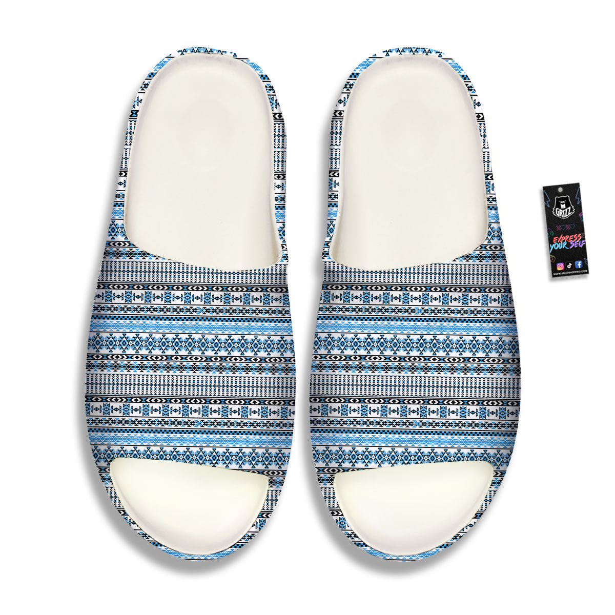 American Aztec Blue Native Print Pattern Sandals-grizzshop