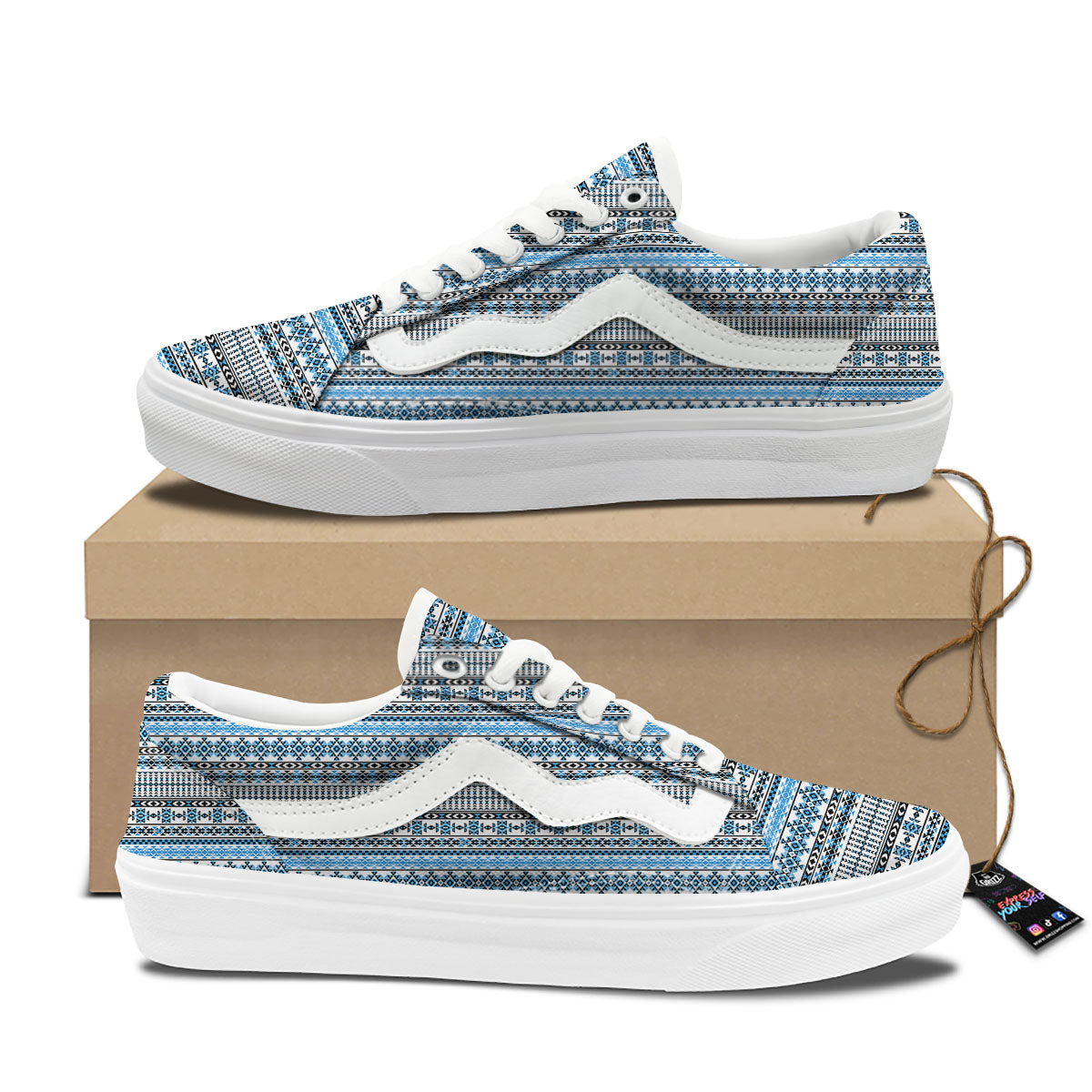 American Aztec Blue Native Print Pattern Skate Shoes-grizzshop