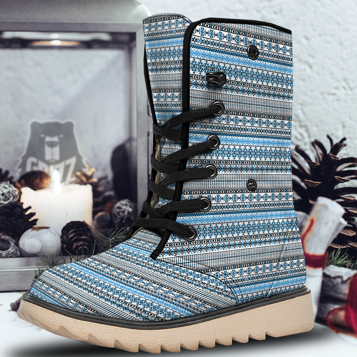 American Aztec Blue Native Print Pattern Snow Boots-grizzshop