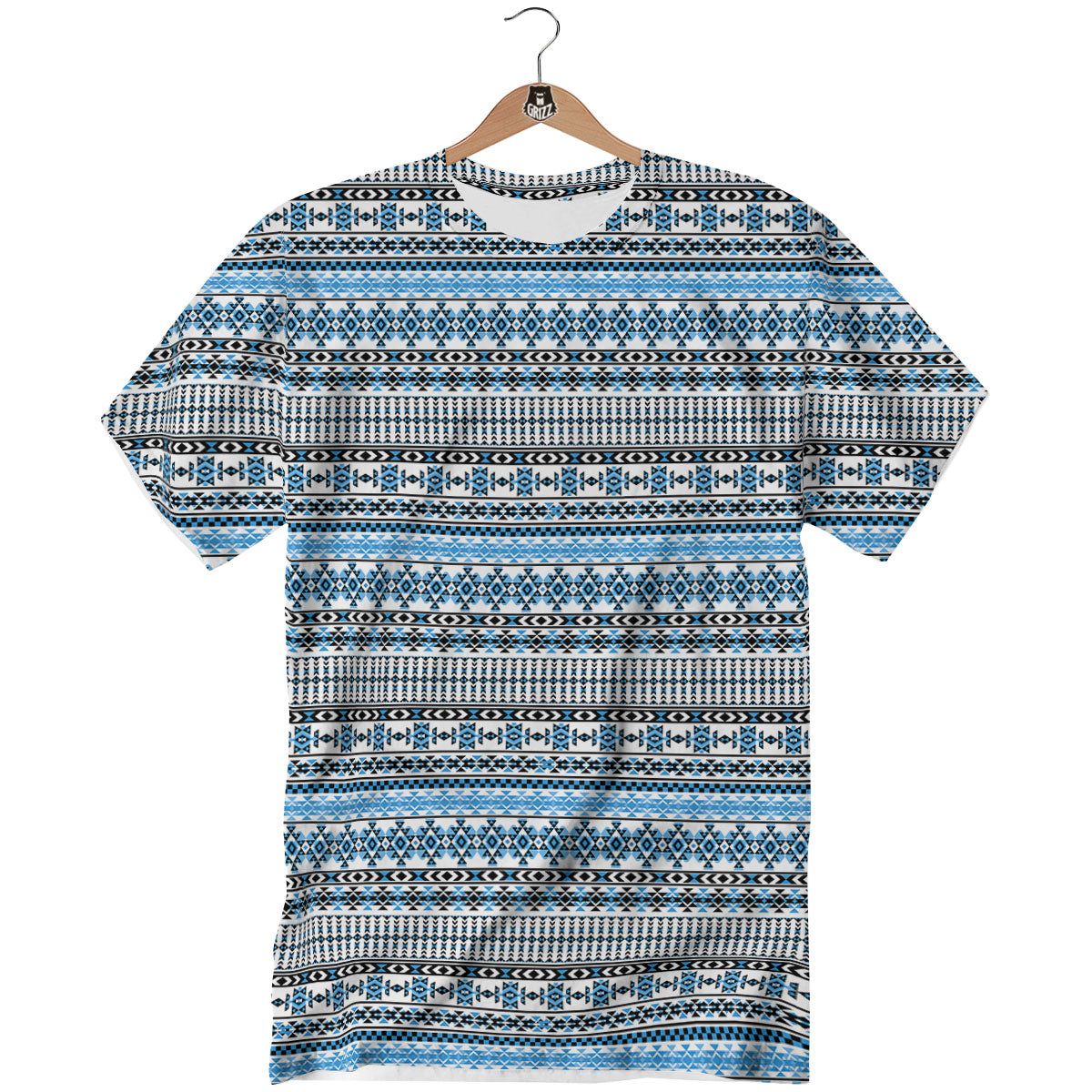 American Aztec Blue Native Print Pattern T-Shirt-grizzshop