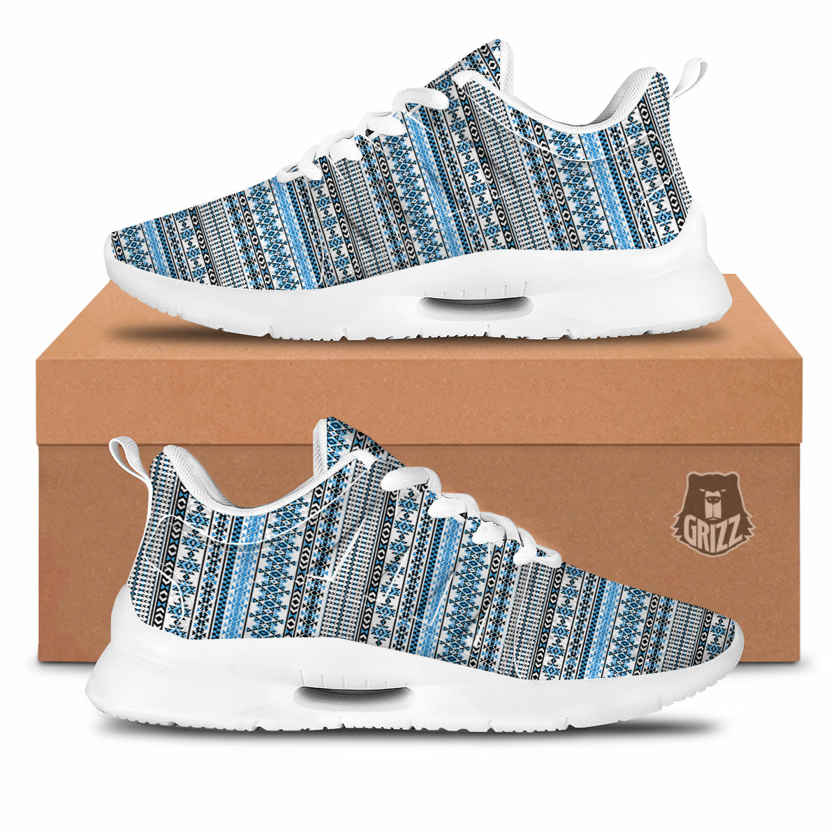 American Aztec Blue Native Print Pattern Tennis Shoes-grizzshop