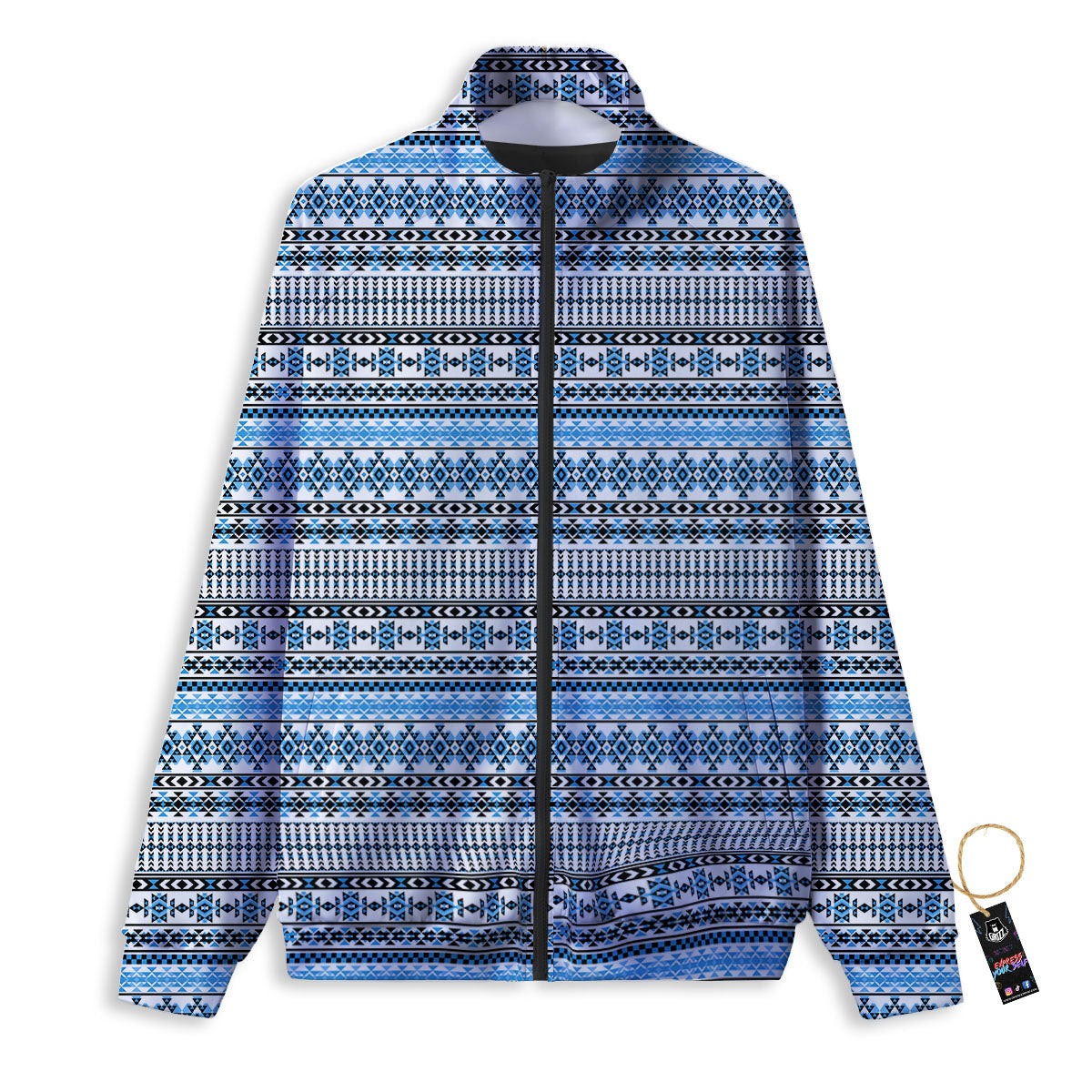 American Aztec Blue Native Print Pattern Track Jacket-grizzshop