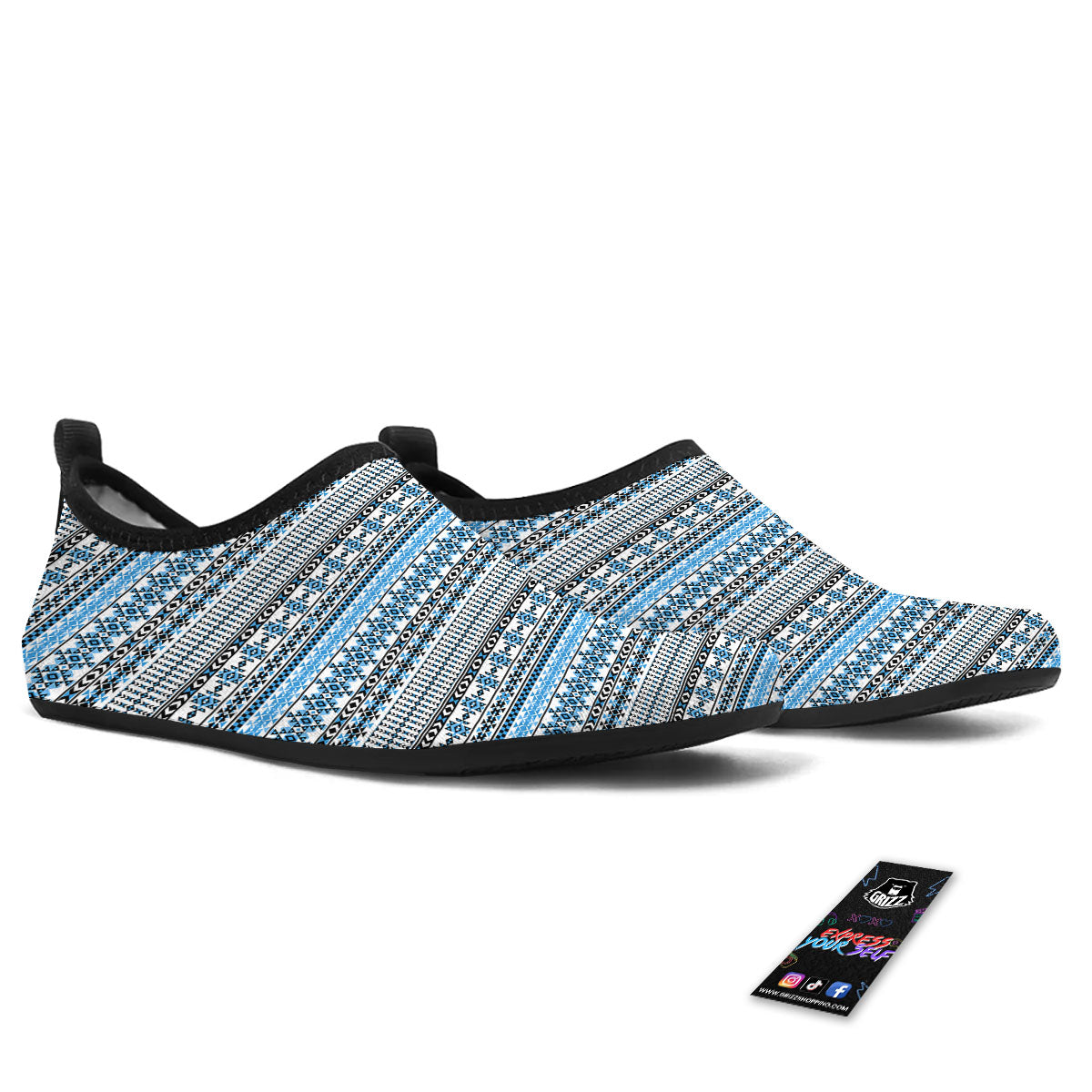 American Aztec Blue Native Print Pattern Water Shoes-grizzshop