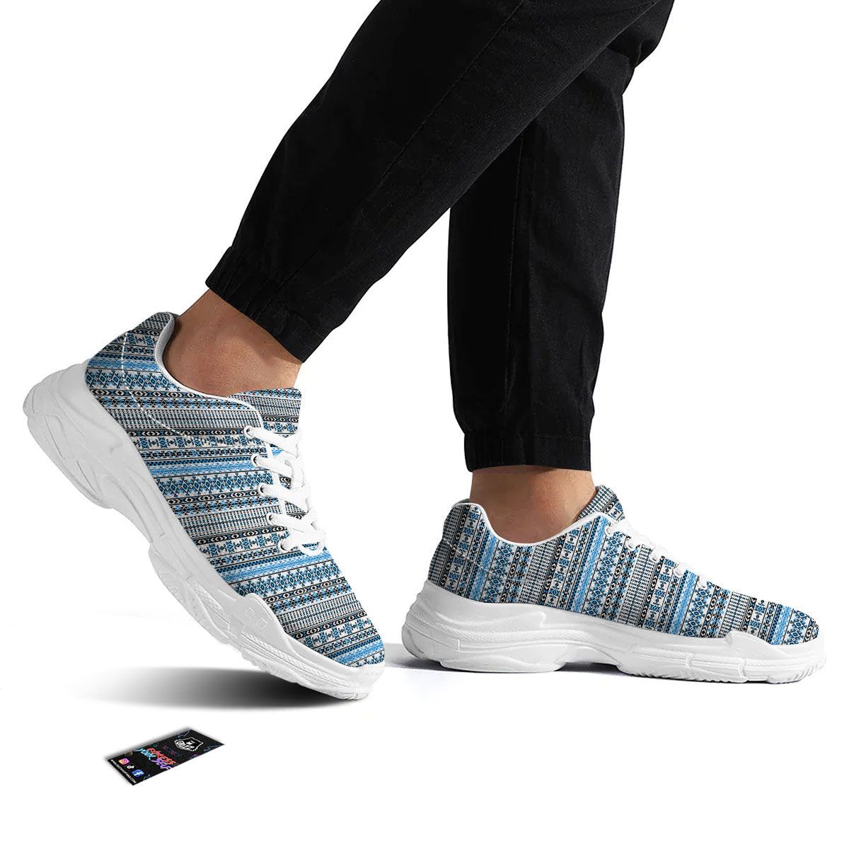 American Aztec Blue Native Print Pattern White Chunky Shoes-grizzshop