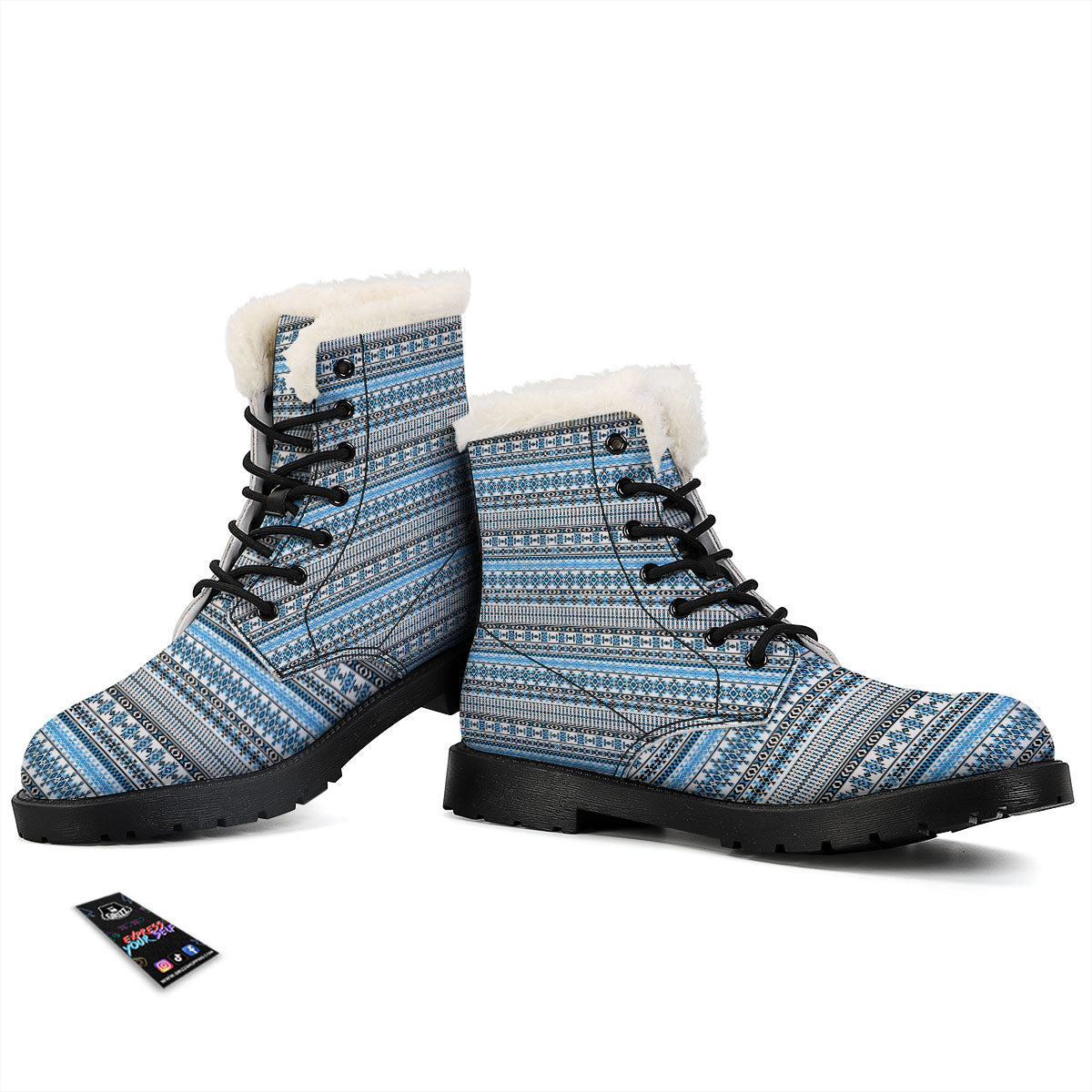 American Aztec Blue Native Print Pattern Winter Boots-grizzshop