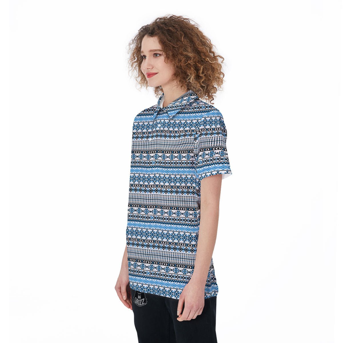 American Aztec Blue Native Print Pattern Women's Golf Shirts-grizzshop
