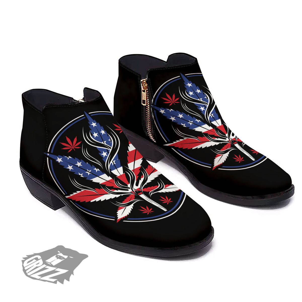 American Cannabis Leaf Flag Print Ankle Boots-grizzshop