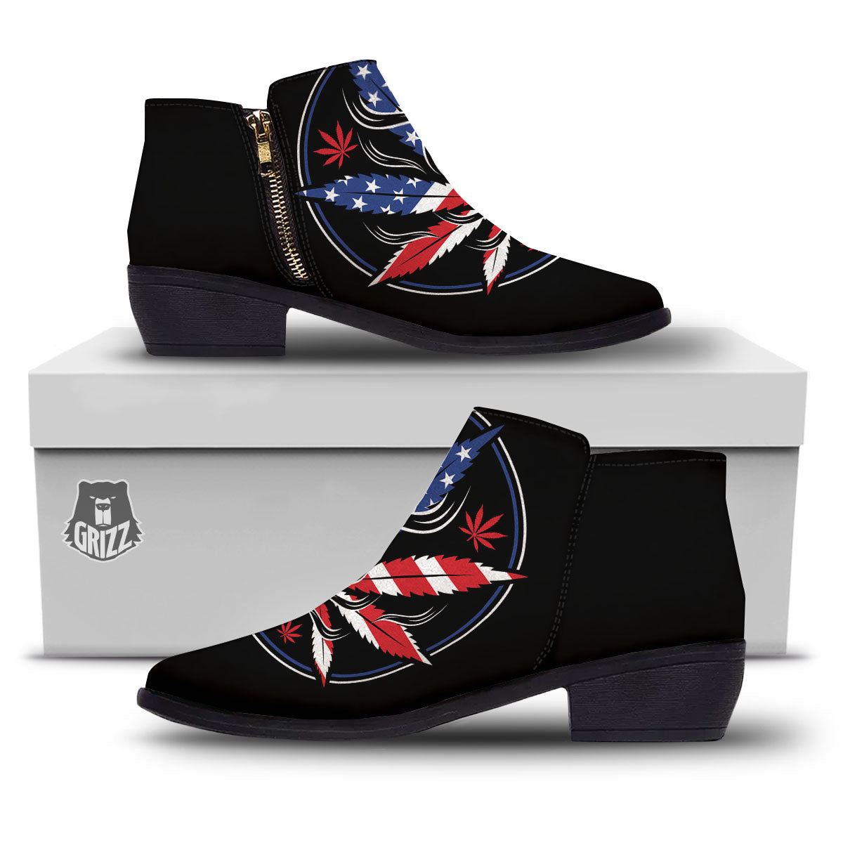 American Cannabis Leaf Flag Print Ankle Boots-grizzshop