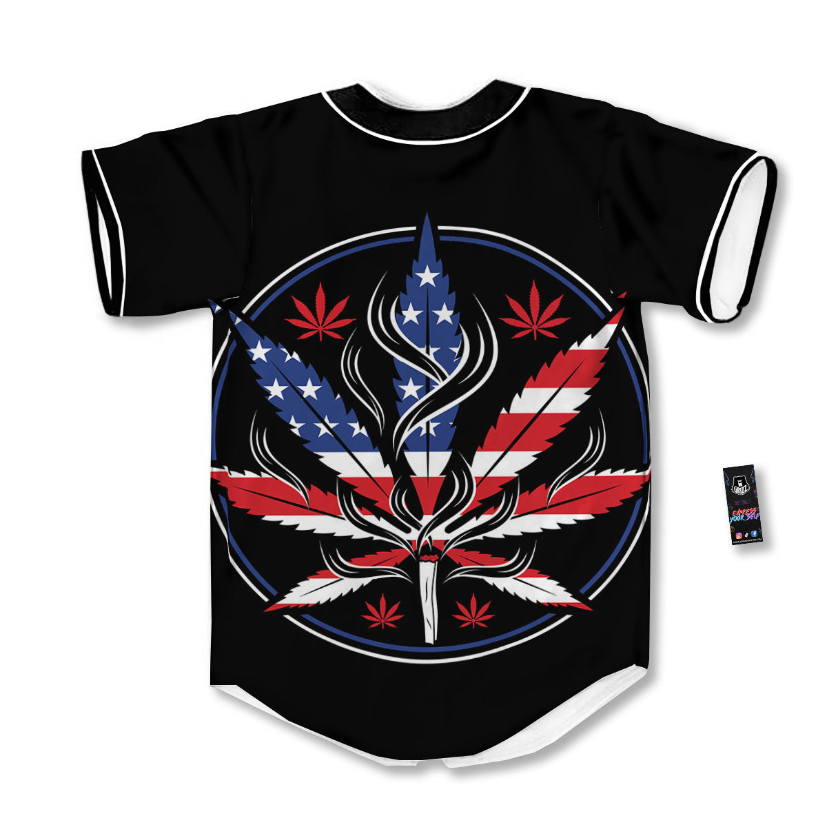 American Cannabis Leaf Flag Print Baseball Jersey-grizzshop