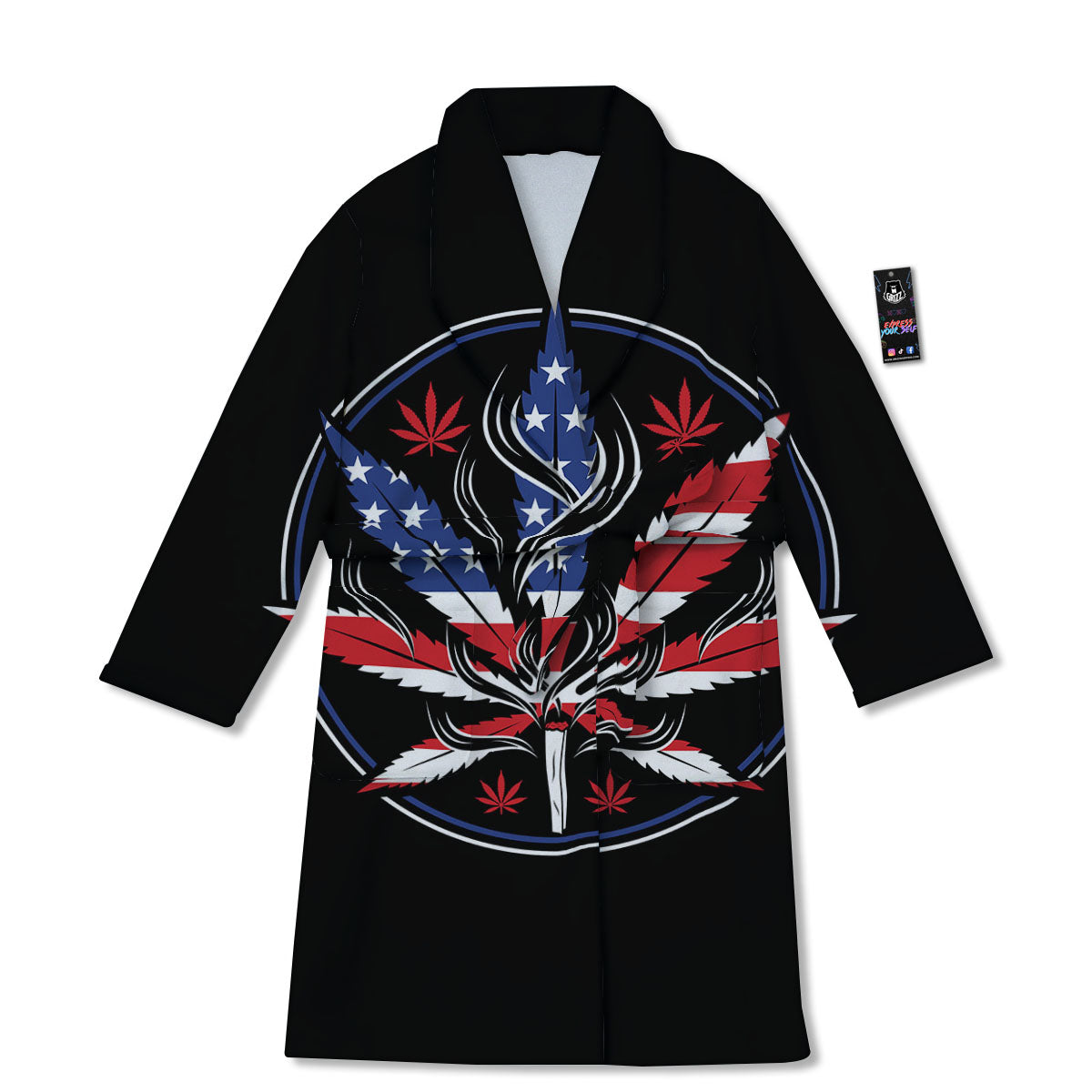 American Cannabis Leaf Flag Print Bathrobe-grizzshop