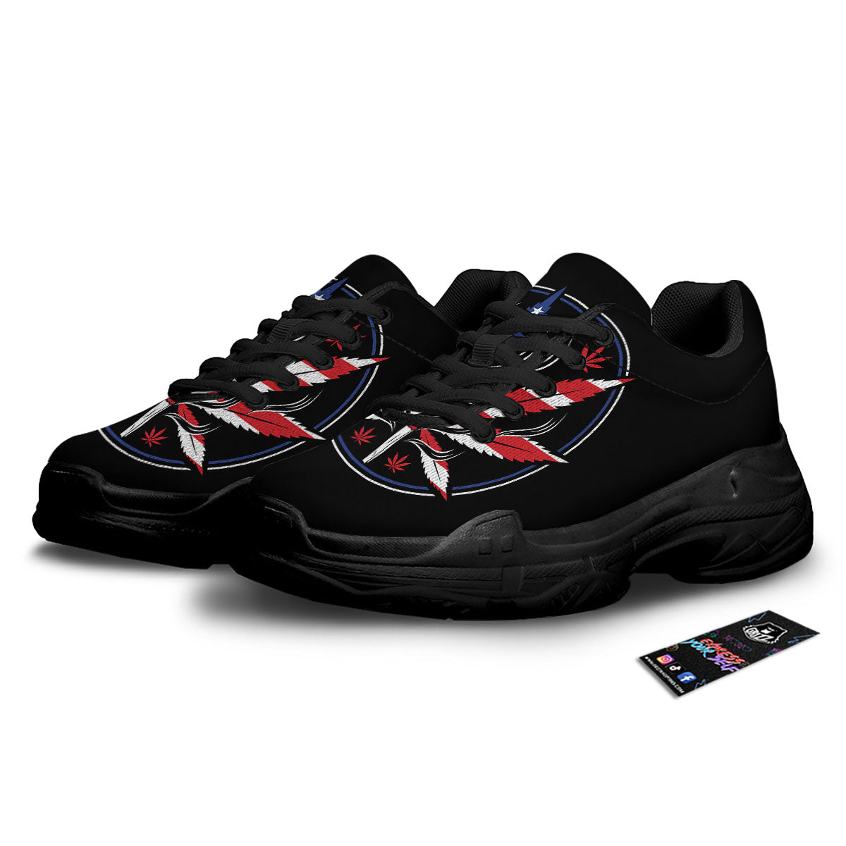 American Cannabis Leaf Flag Print Black Chunky Shoes-grizzshop