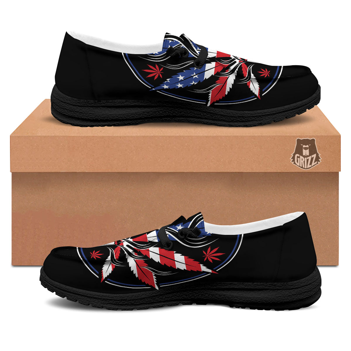 American Cannabis Leaf Flag Print Black Loafers-grizzshop