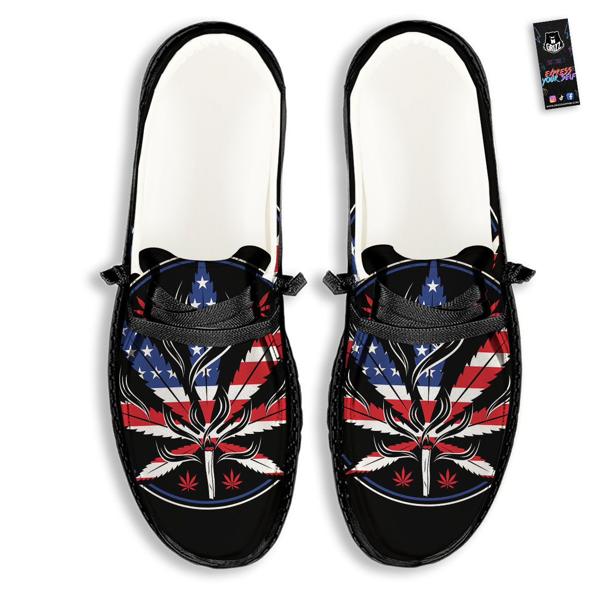 American Cannabis Leaf Flag Print Black Loafers-grizzshop