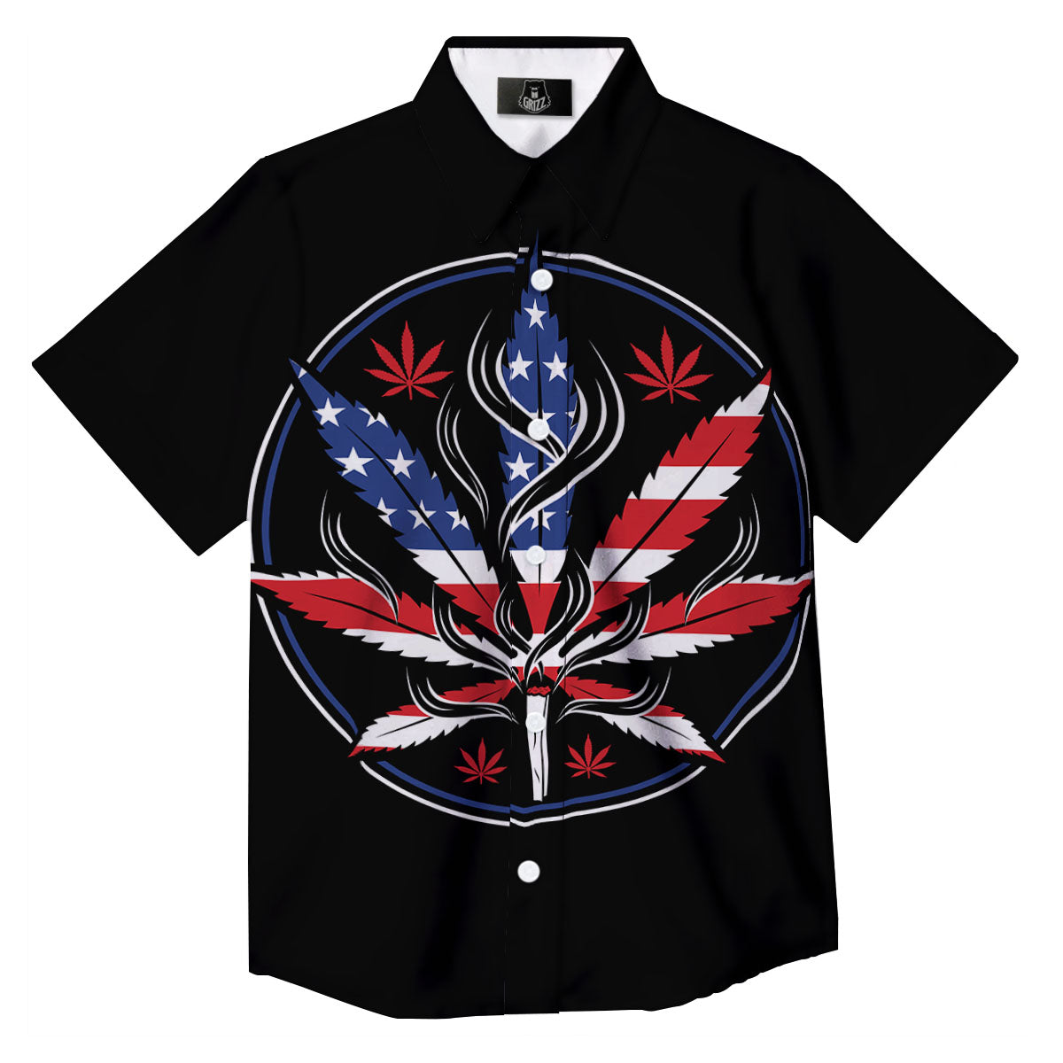 American Cannabis Leaf Flag Print Button Up Shirt-grizzshop