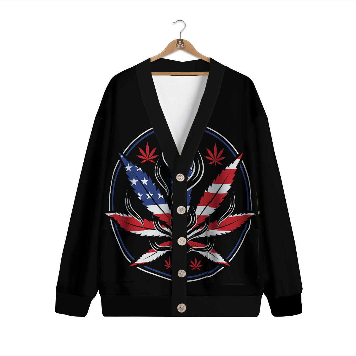 American Cannabis Leaf Flag Print Cardigan-grizzshop