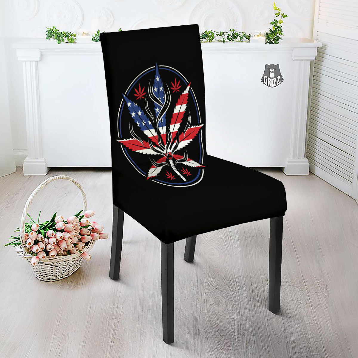 American Cannabis Leaf Flag Print Dining Chair Slipcover-grizzshop