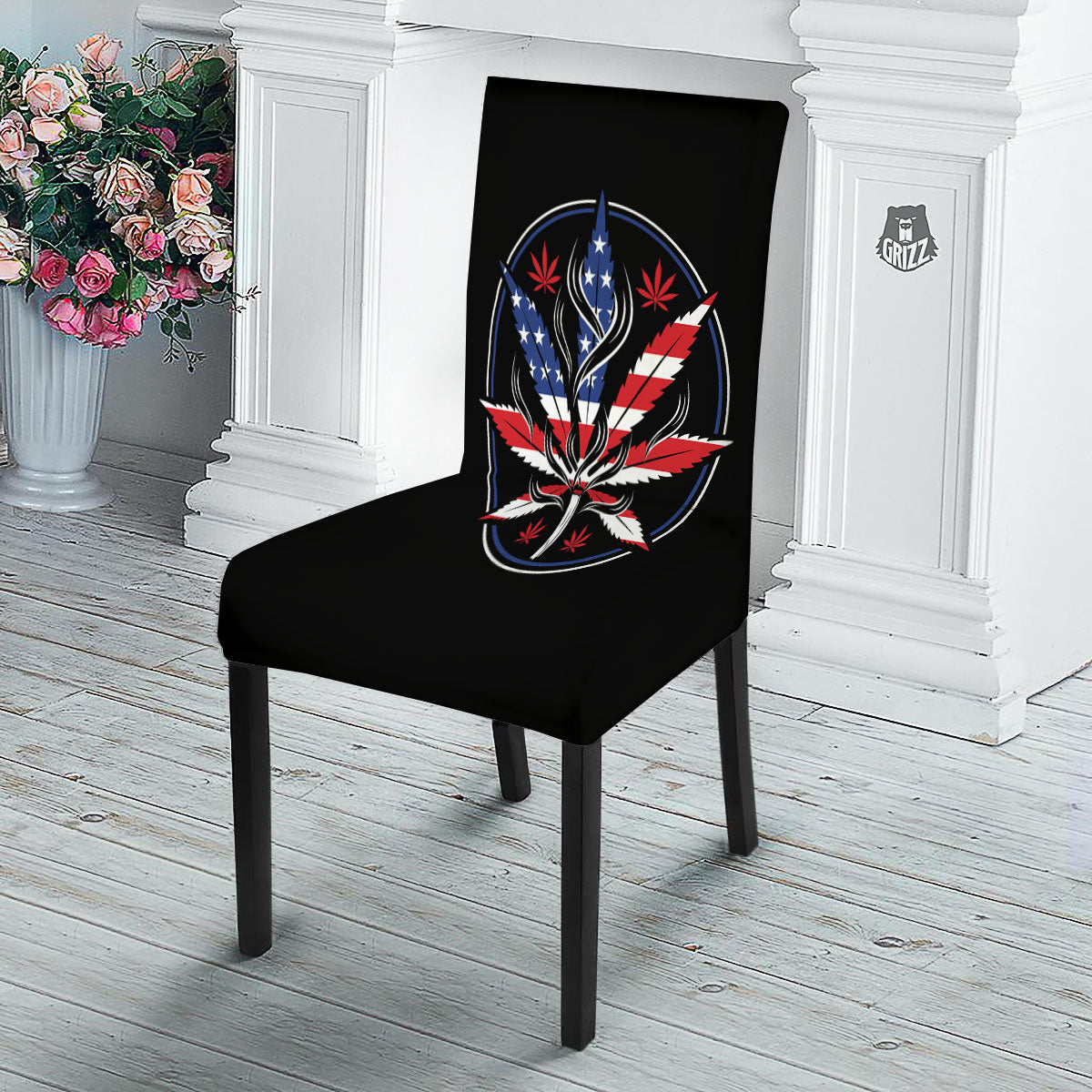 American Cannabis Leaf Flag Print Dining Chair Slipcover-grizzshop