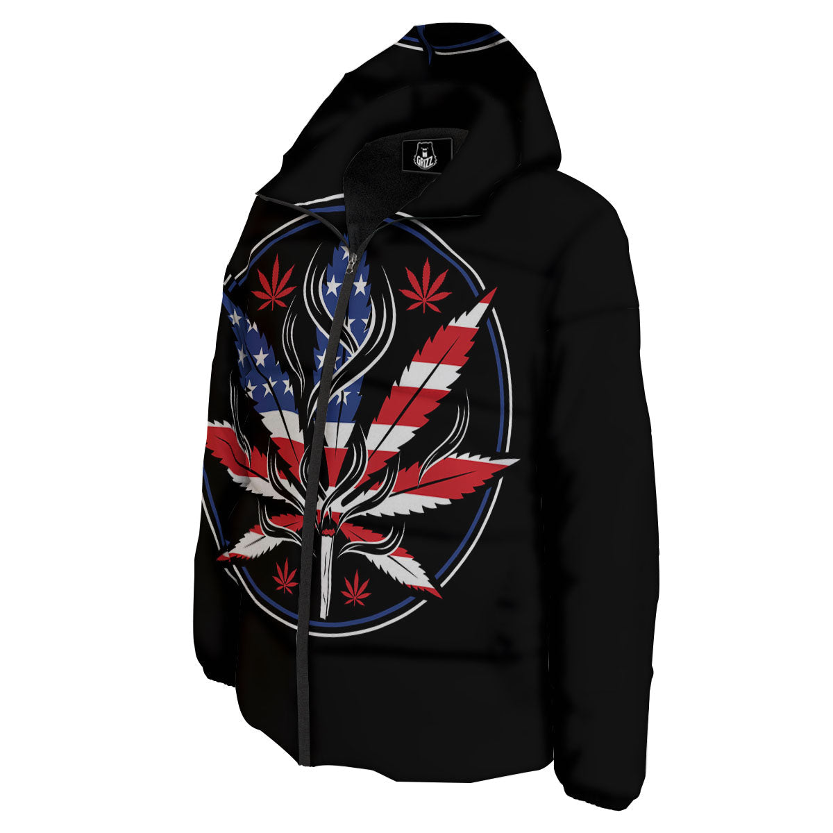 American Cannabis Leaf Flag Print Down Jacket-grizzshop