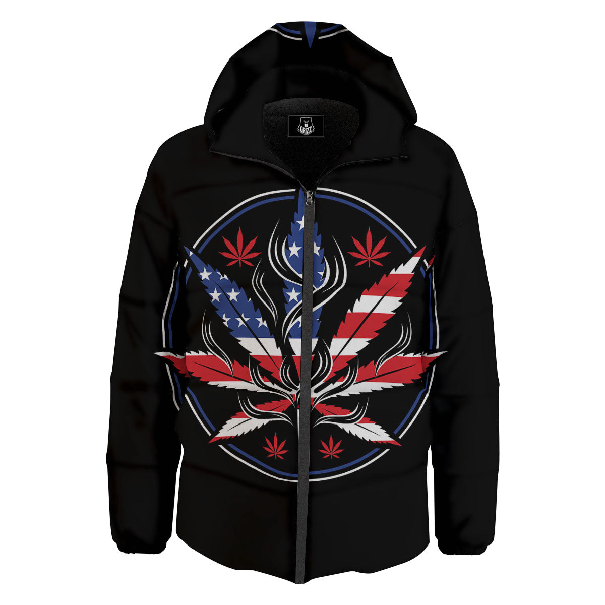 American Cannabis Leaf Flag Print Down Jacket-grizzshop
