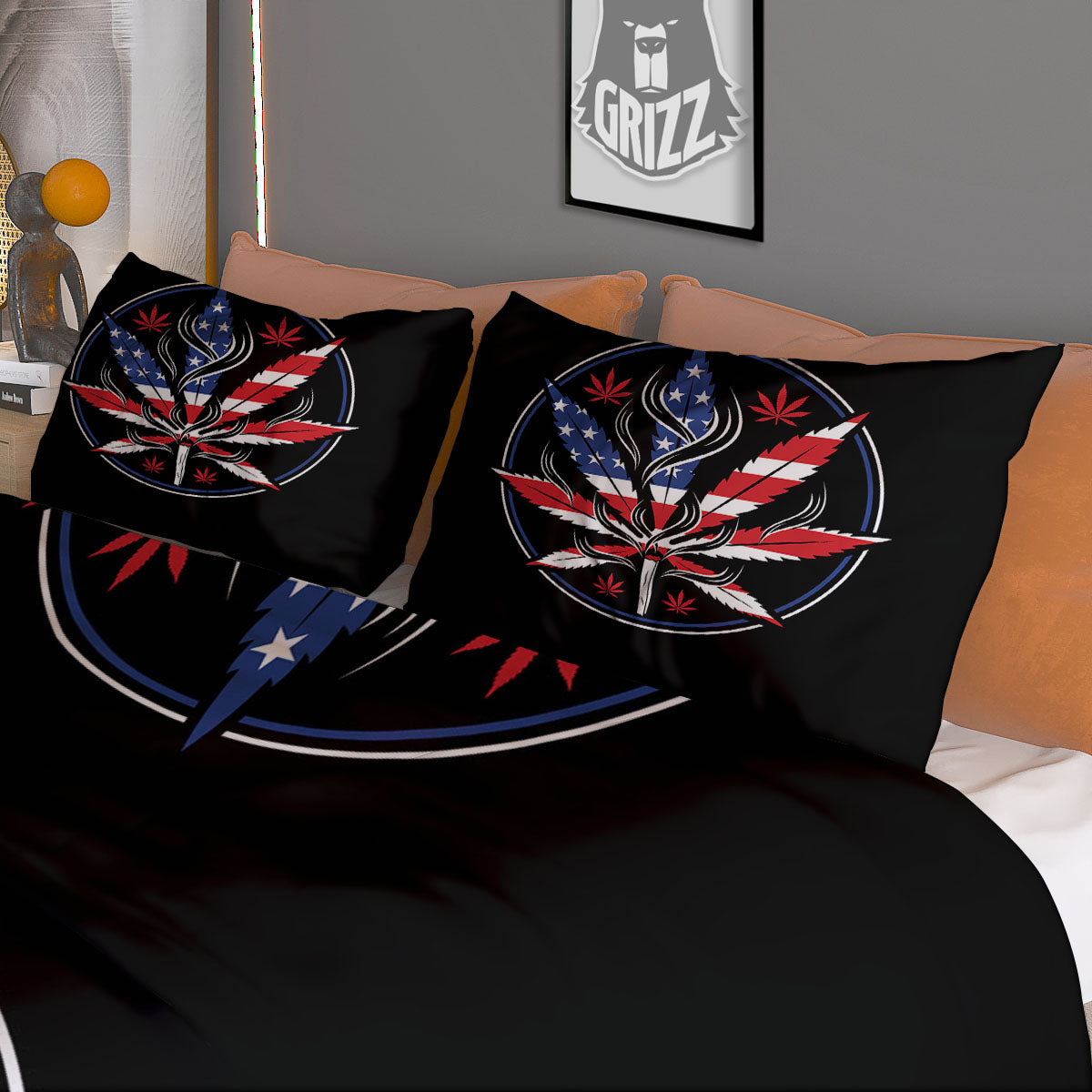 American Cannabis Leaf Flag Print Duvet Cover Bedding Set