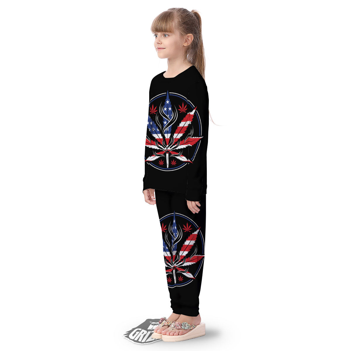 American Cannabis Leaf Flag Print Kid's Pajamas-grizzshop