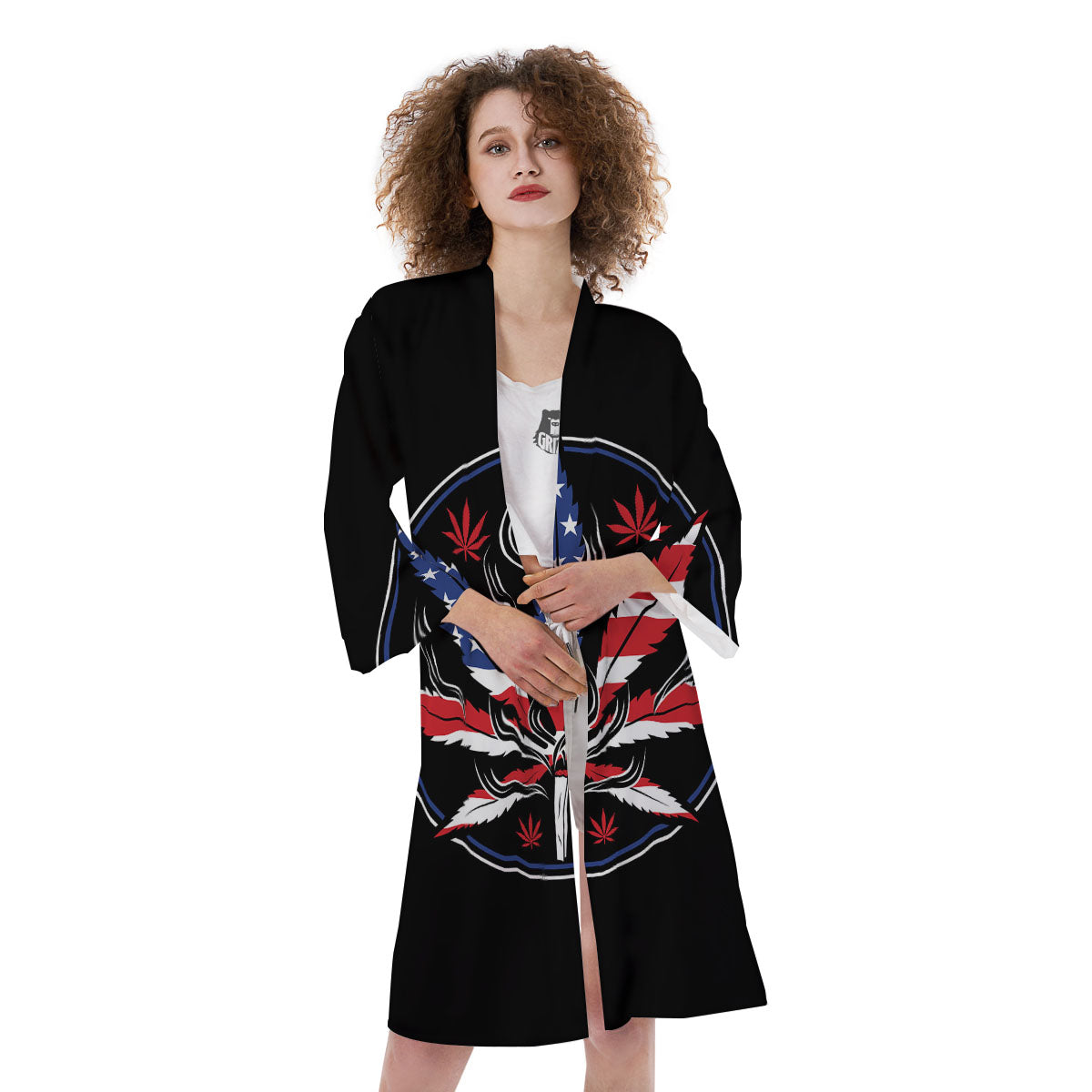 American Cannabis Leaf Flag Print Kimono-grizzshop