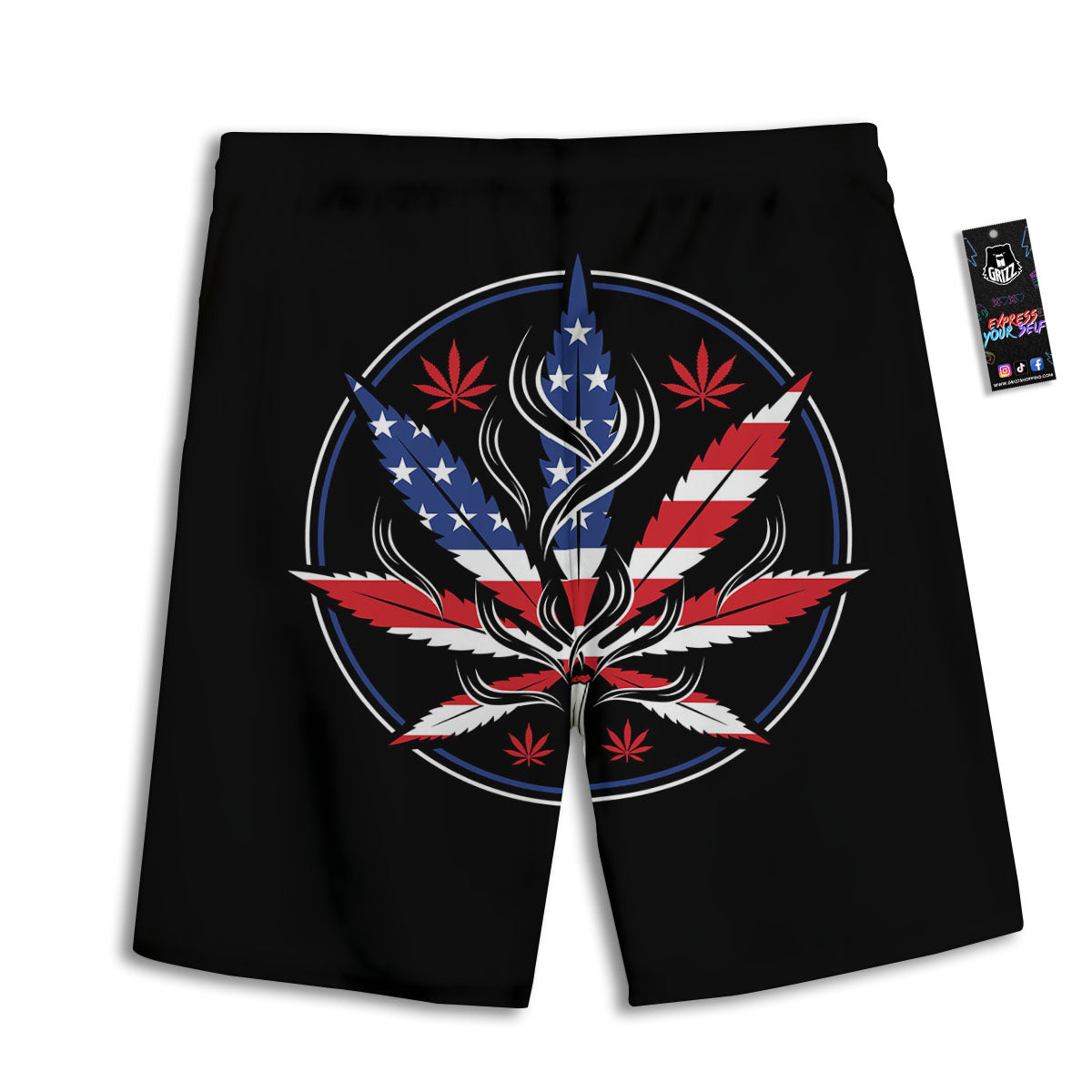 American Cannabis Leaf Flag Print Men's Athletic Shorts