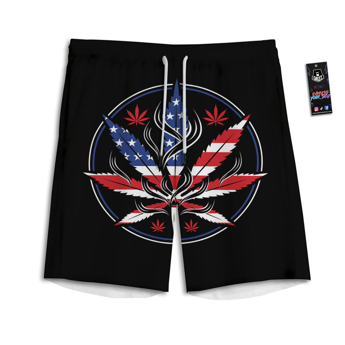 American Cannabis Leaf Flag Print Men's Athletic Shorts
