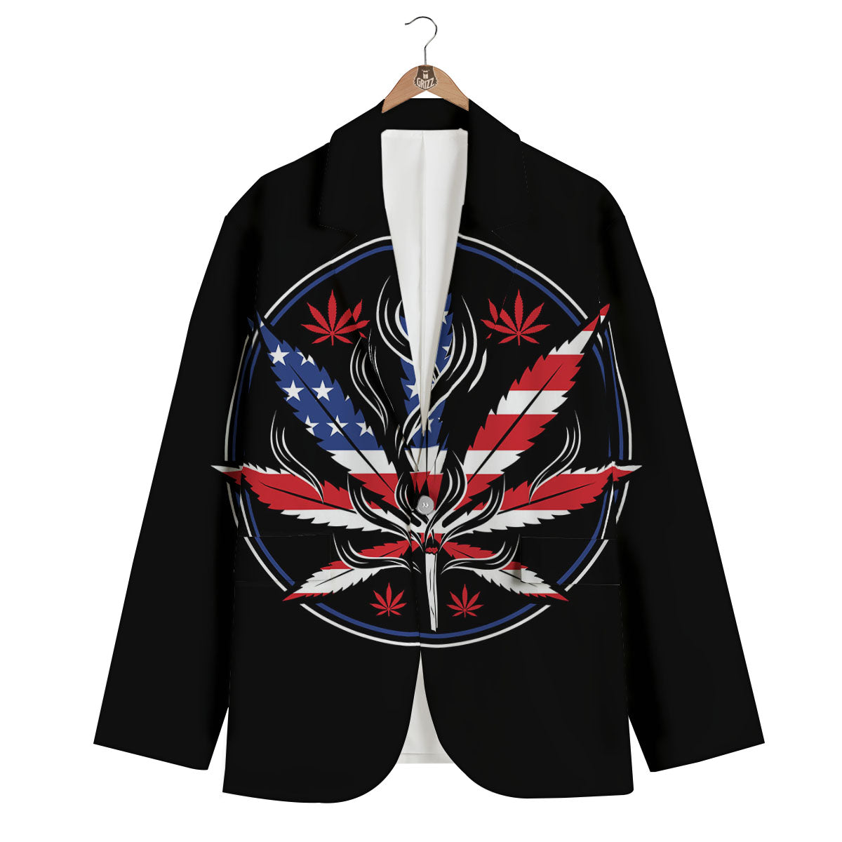 American Cannabis Leaf Flag Print Men's Blazer-grizzshop