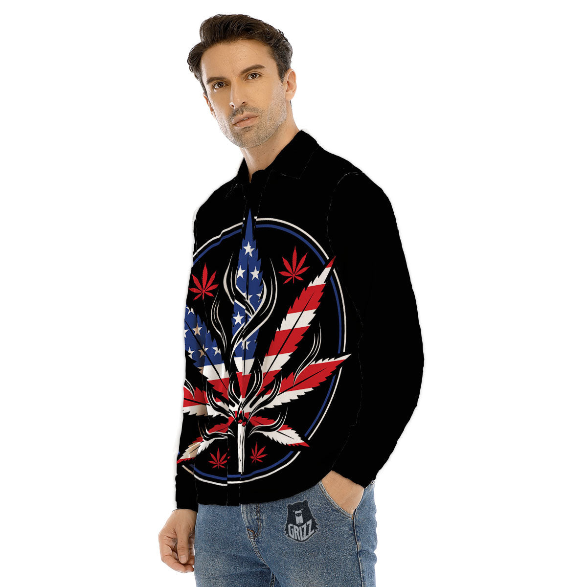 American Cannabis Leaf Flag Print Men's Dress Shirts-grizzshop