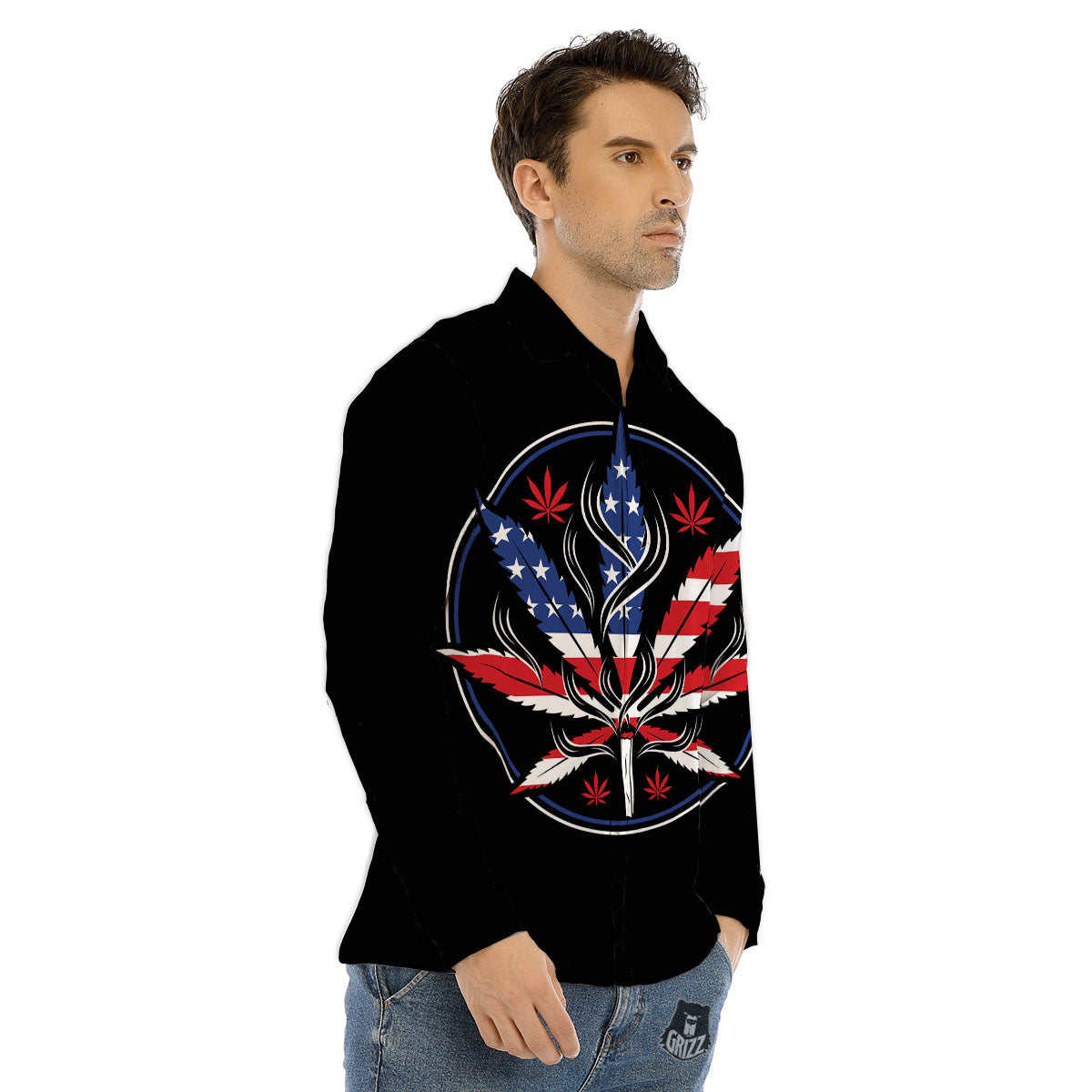 American Cannabis Leaf Flag Print Men's Dress Shirts-grizzshop