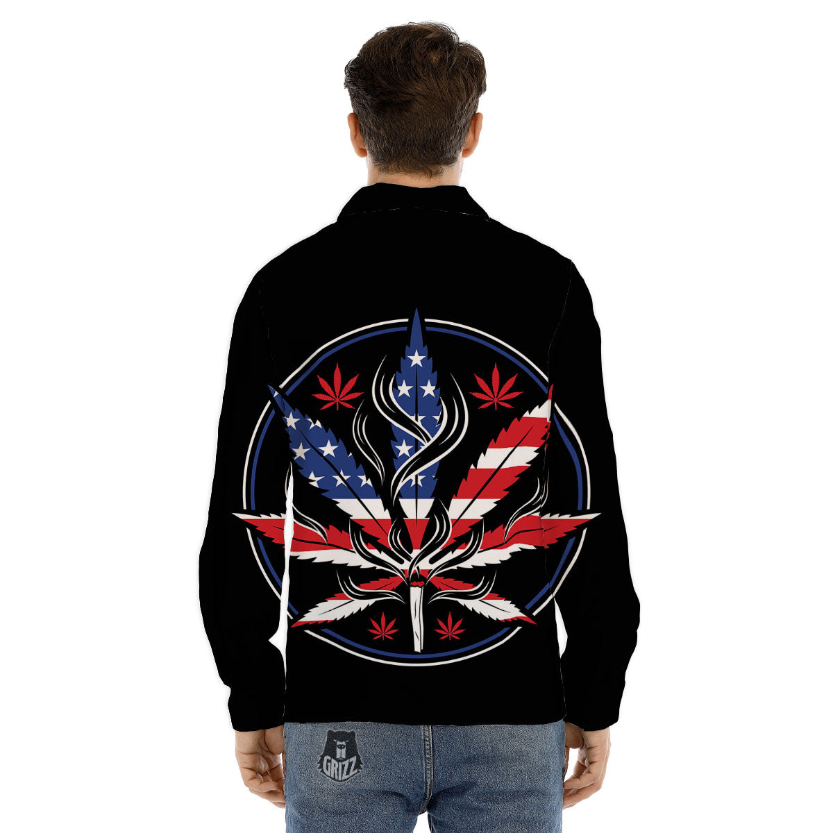 American Cannabis Leaf Flag Print Men's Dress Shirts-grizzshop
