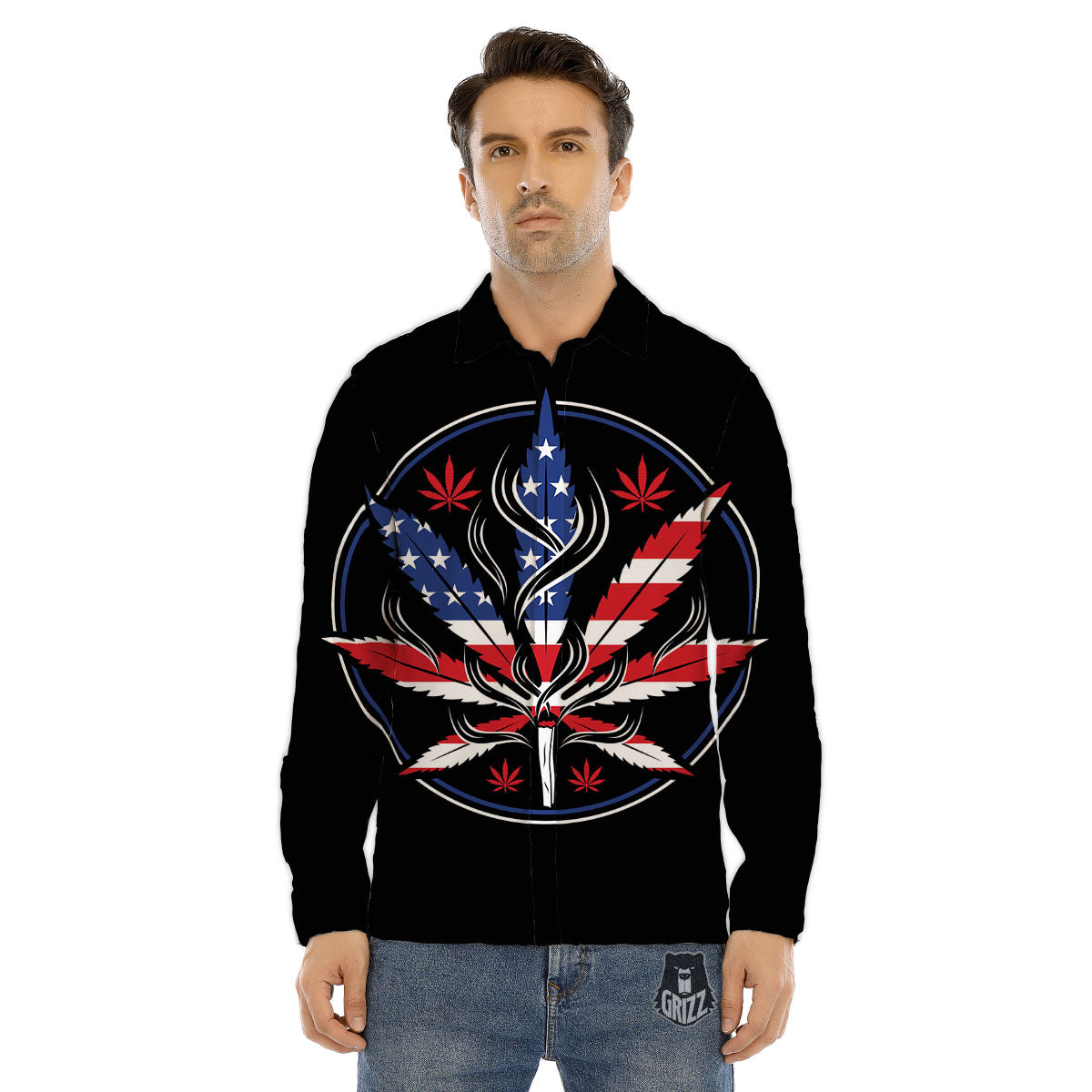 American Cannabis Leaf Flag Print Men's Dress Shirts-grizzshop