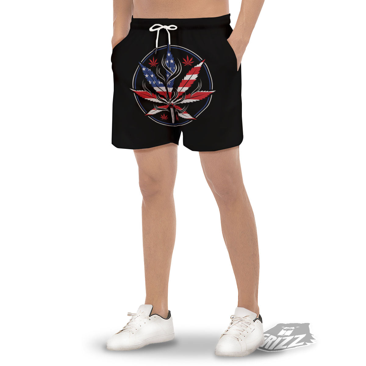 American Cannabis Leaf Flag Print Men's Gym Shorts-grizzshop
