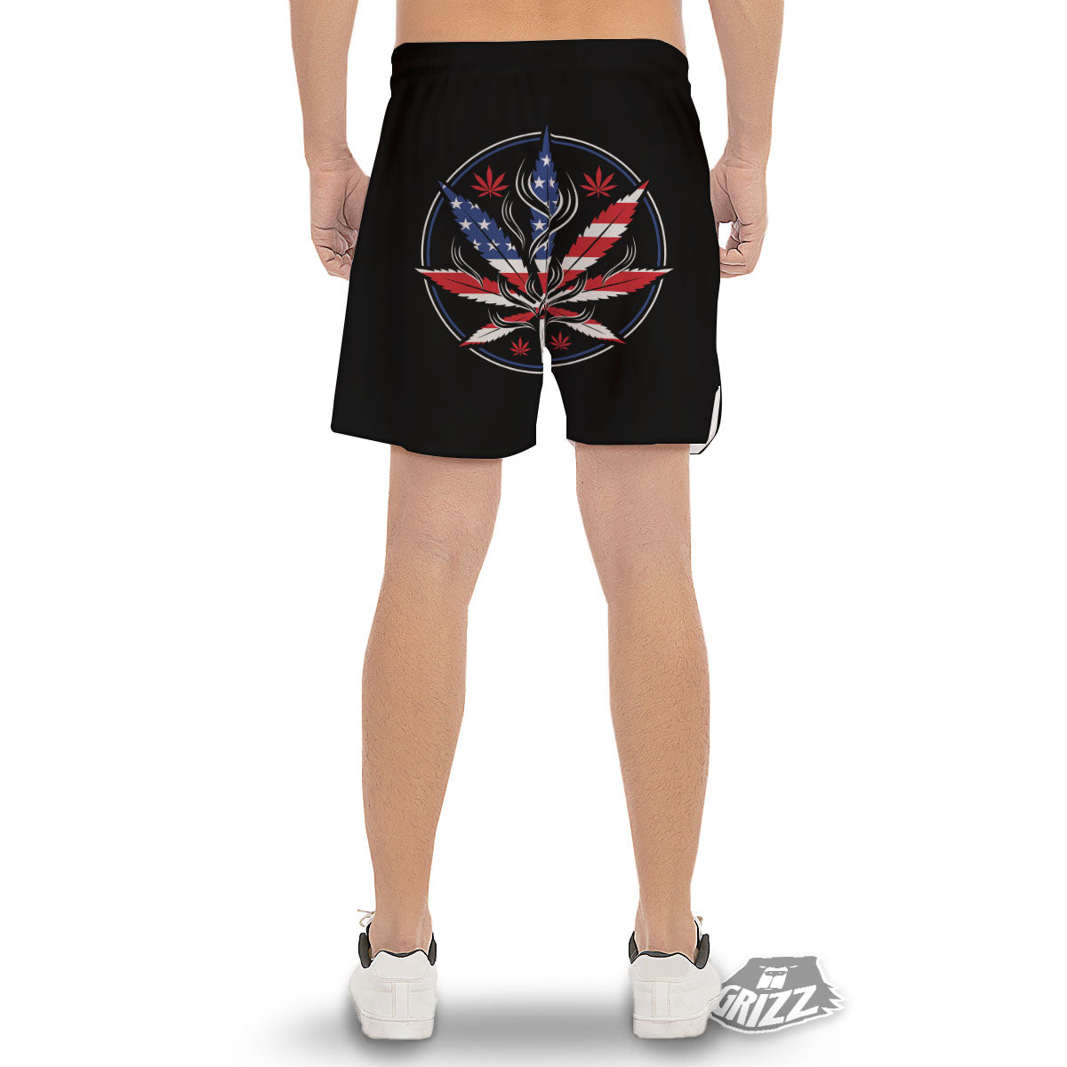 American Cannabis Leaf Flag Print Men's Gym Shorts-grizzshop