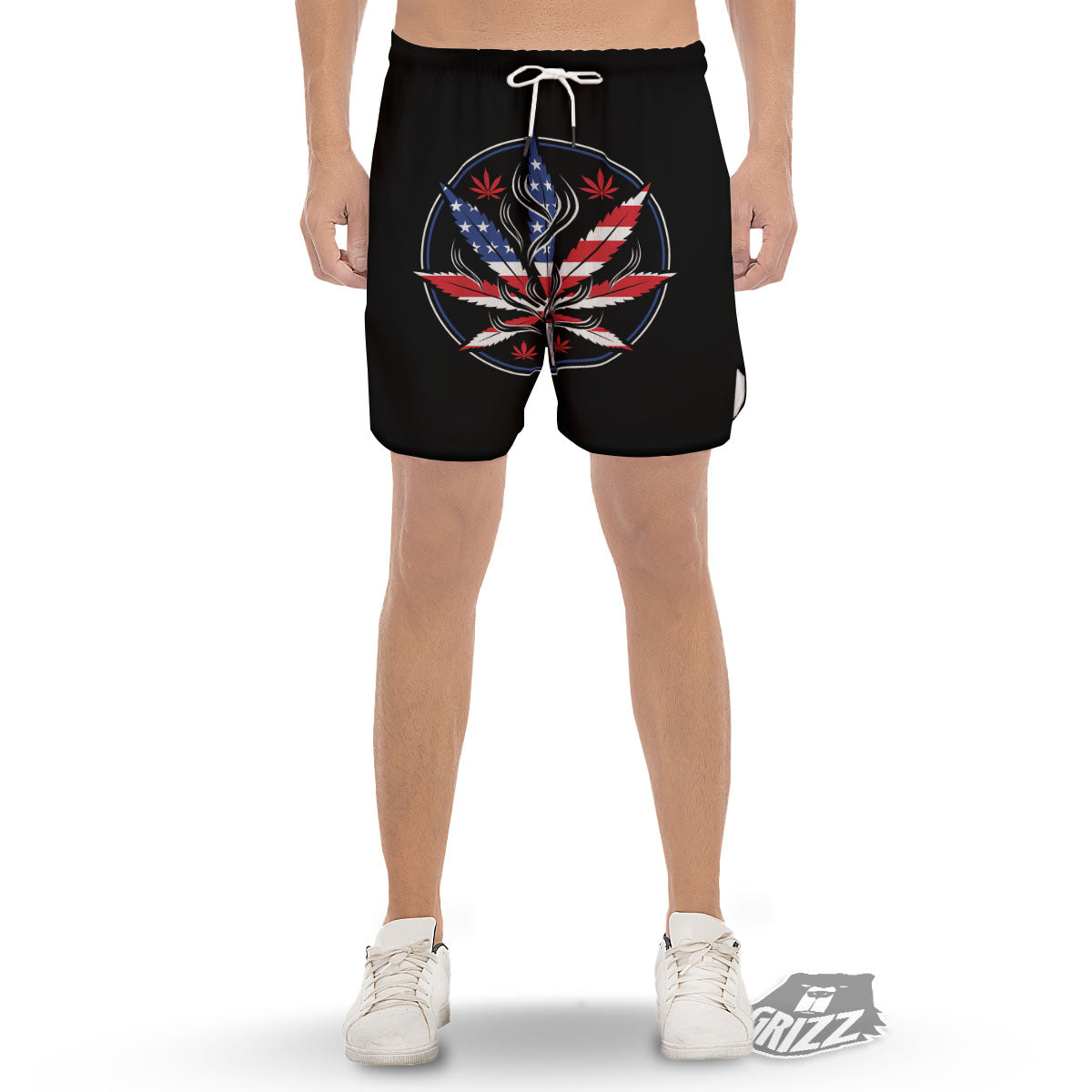 American Cannabis Leaf Flag Print Men's Gym Shorts-grizzshop