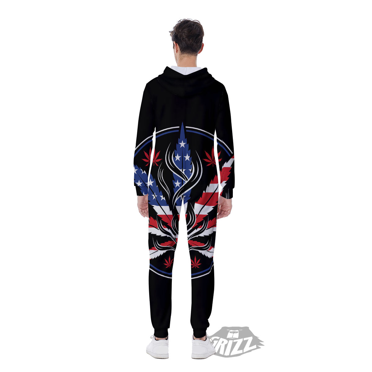American Cannabis Leaf Flag Print Men's Jumpsuit-grizzshop
