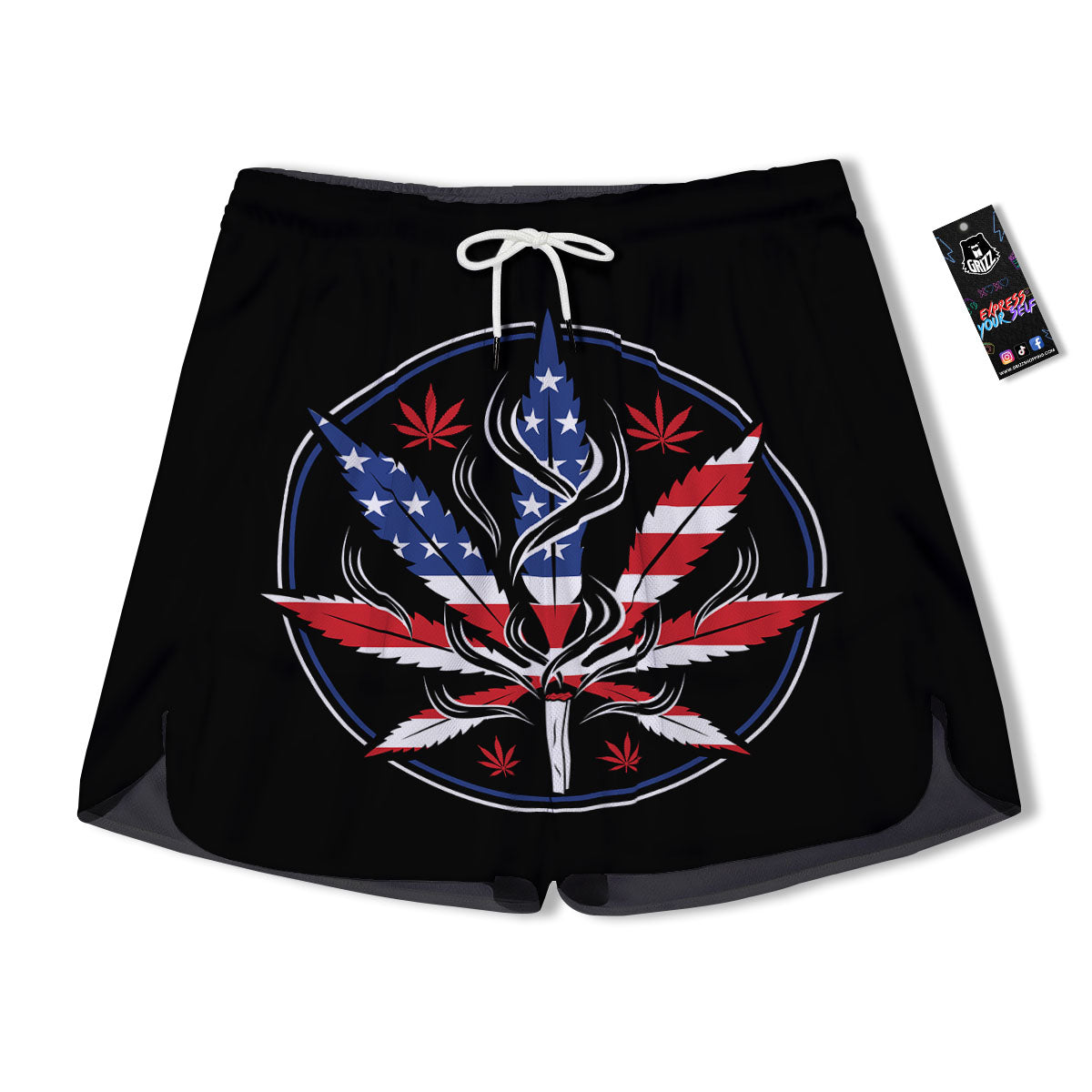American Cannabis Leaf Flag Print Men's Running Shorts-grizzshop