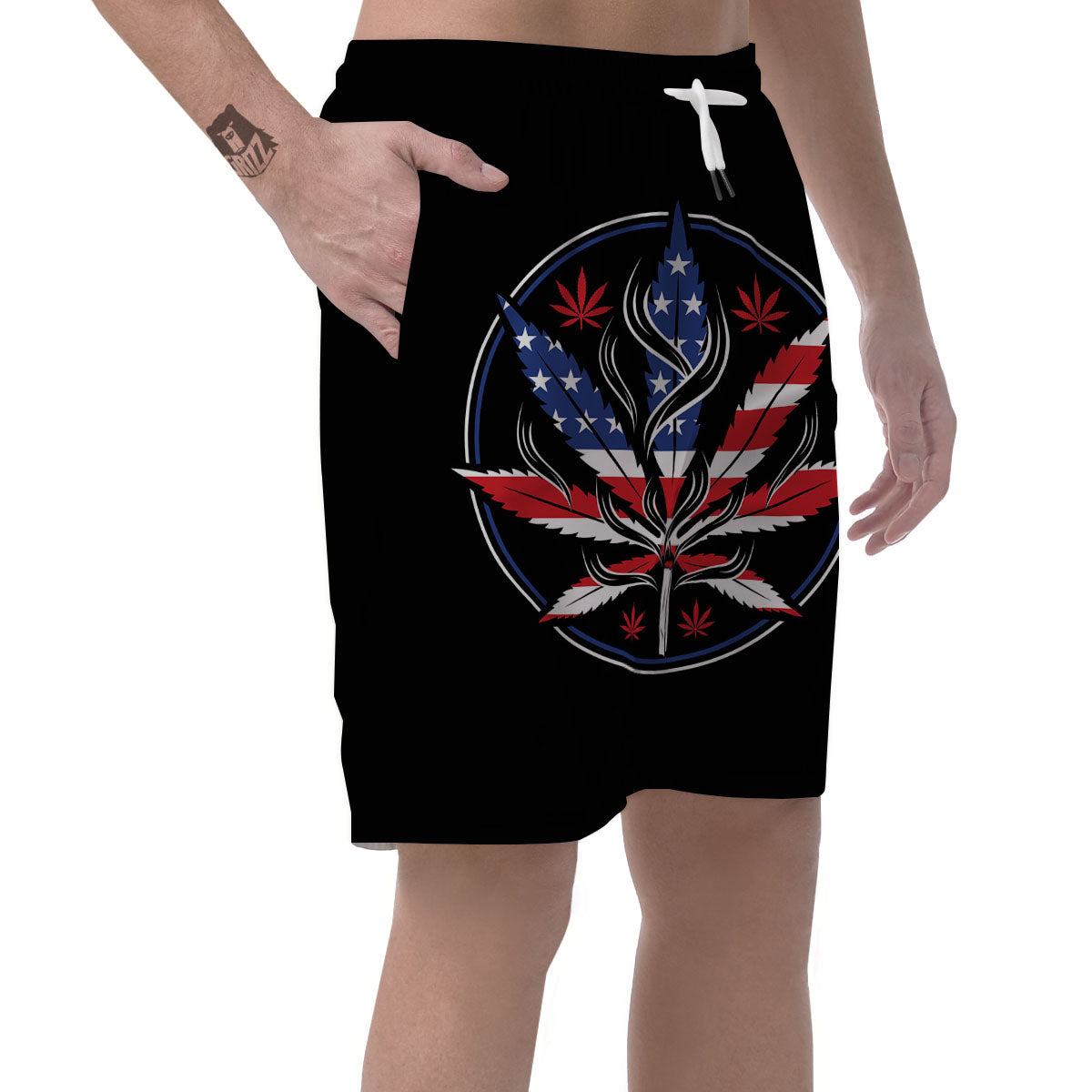 American Cannabis Leaf Flag Print Men's Shorts-grizzshop
