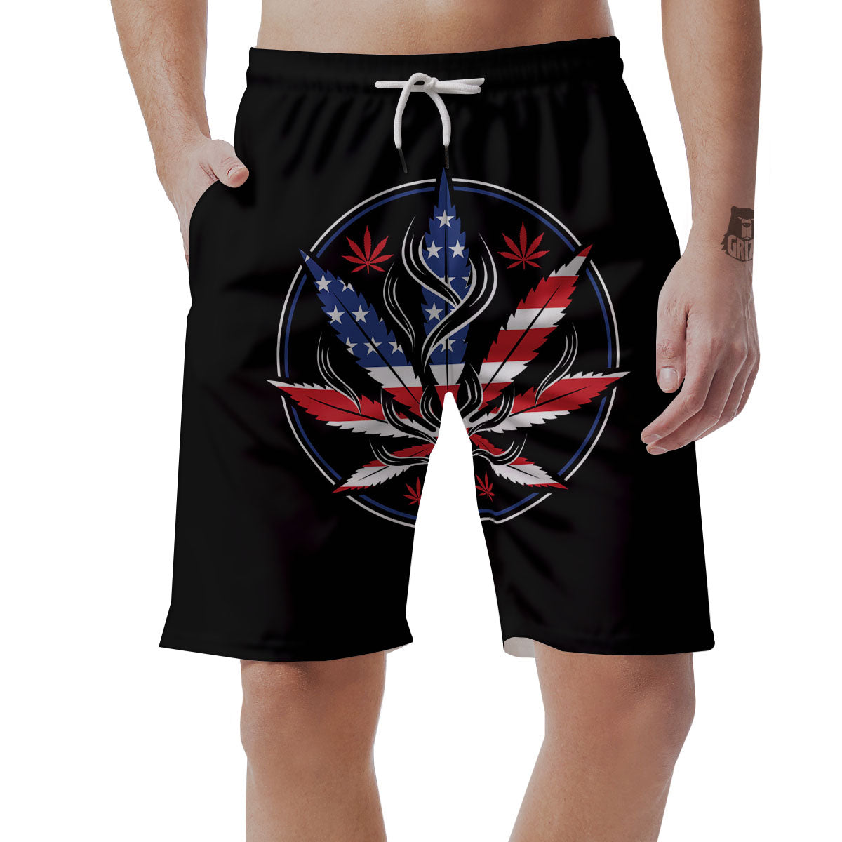 American Cannabis Leaf Flag Print Men's Shorts-grizzshop