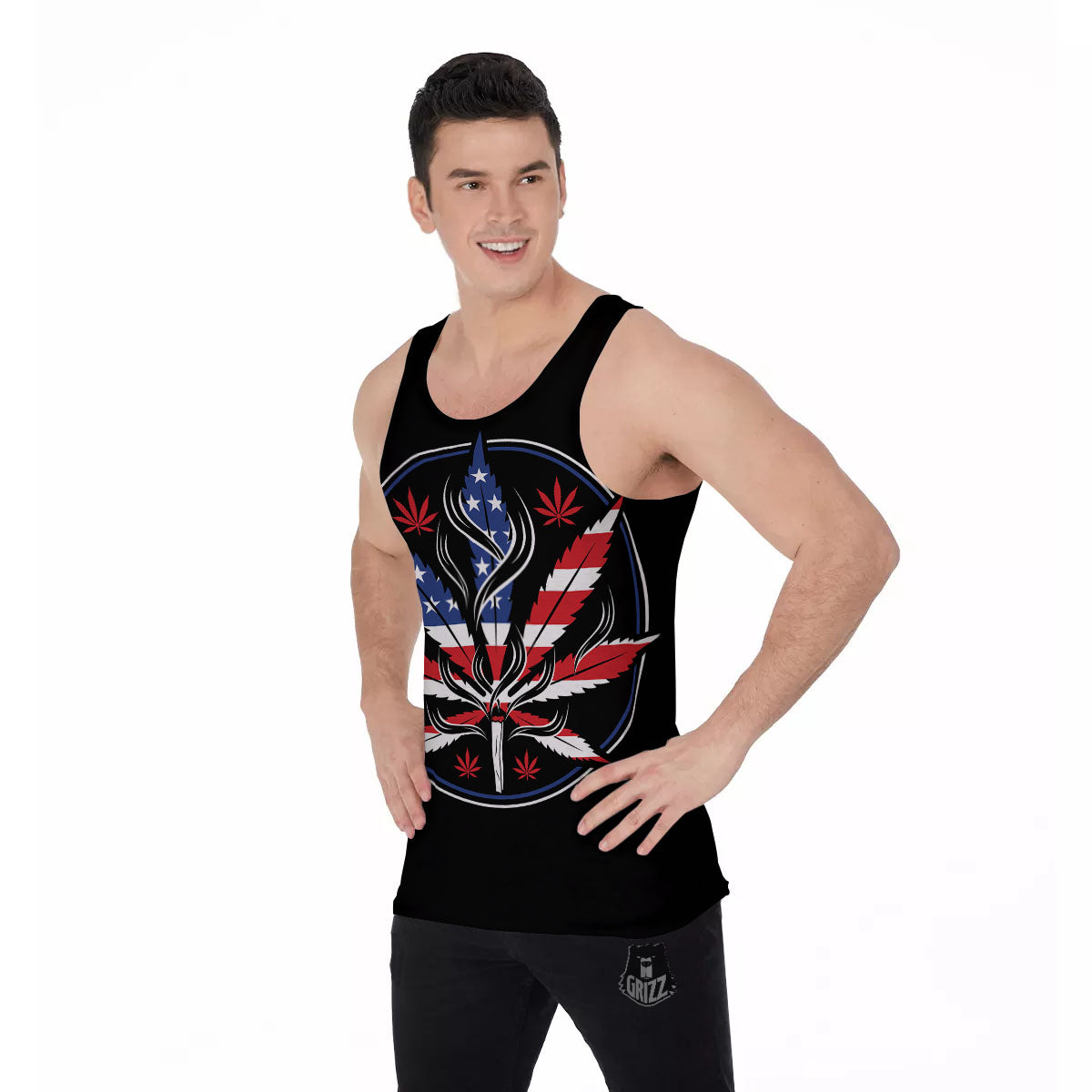 American Cannabis Leaf Flag Print Men's Tank Top-grizzshop