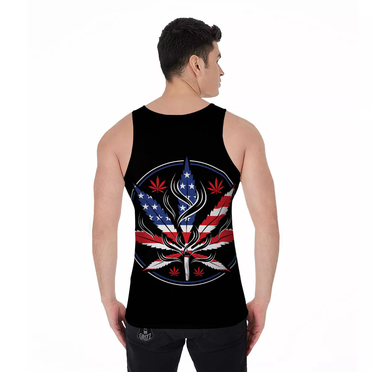 American Cannabis Leaf Flag Print Men's Tank Top-grizzshop