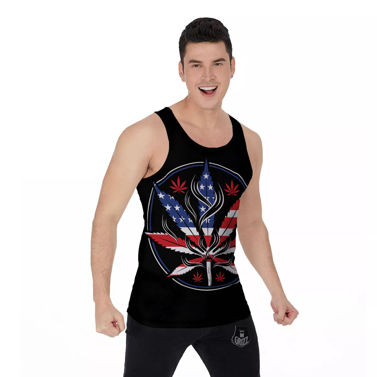 American Cannabis Leaf Flag Print Men's Tank Top-grizzshop