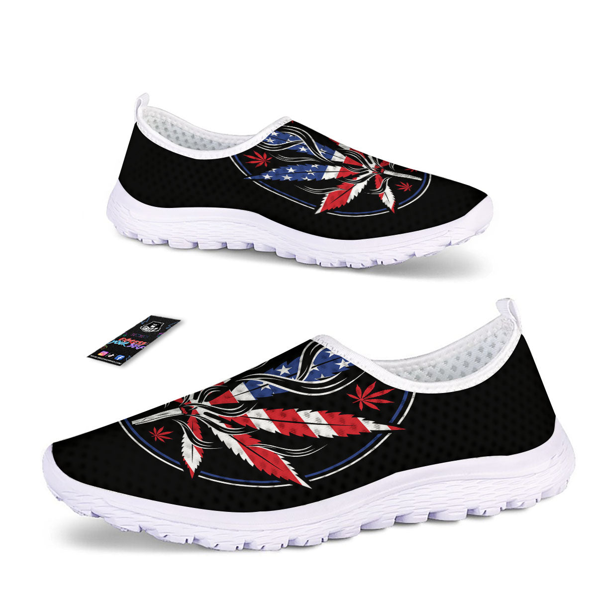American Cannabis Leaf Flag Print Nurse Shoes-grizzshop