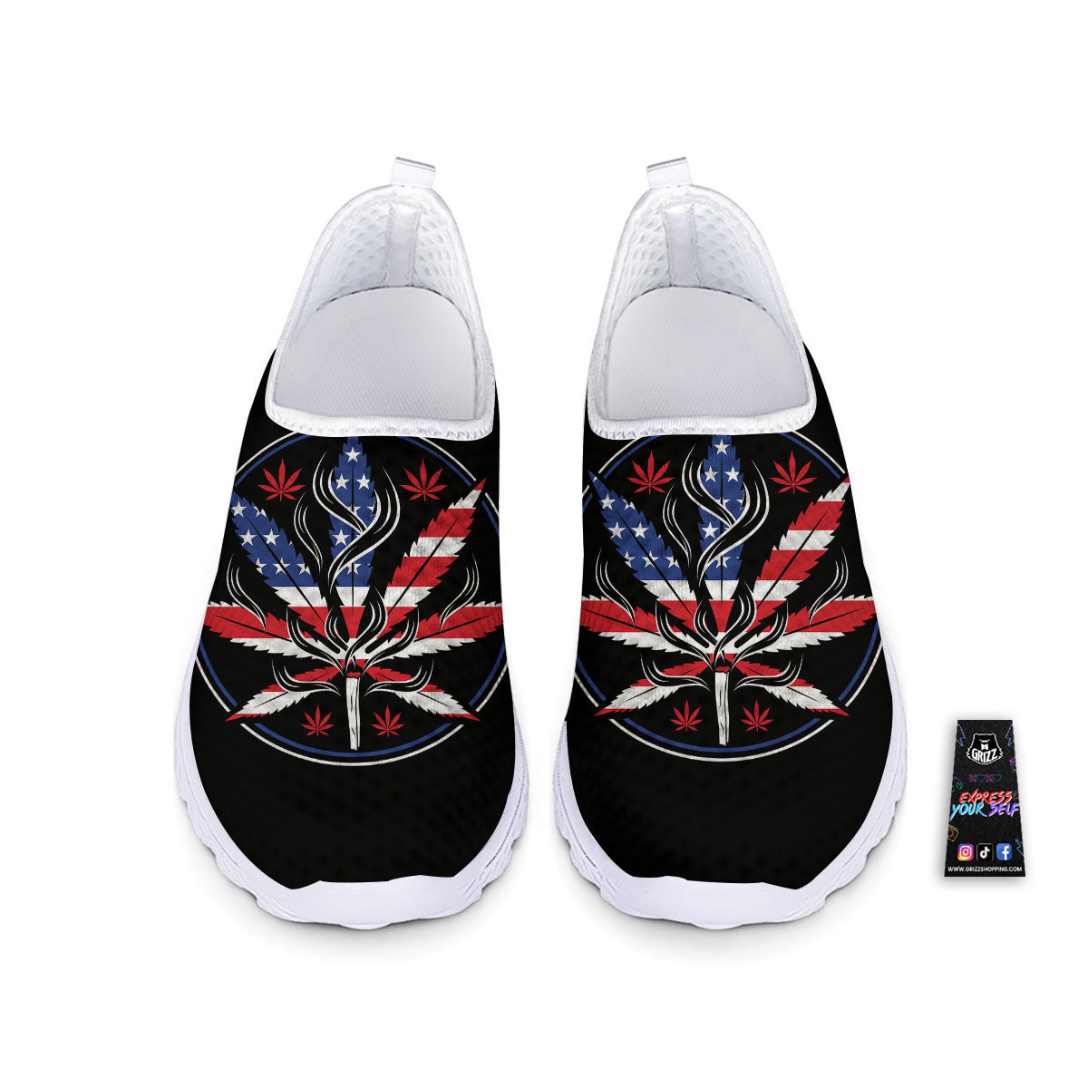 American Cannabis Leaf Flag Print Nurse Shoes-grizzshop